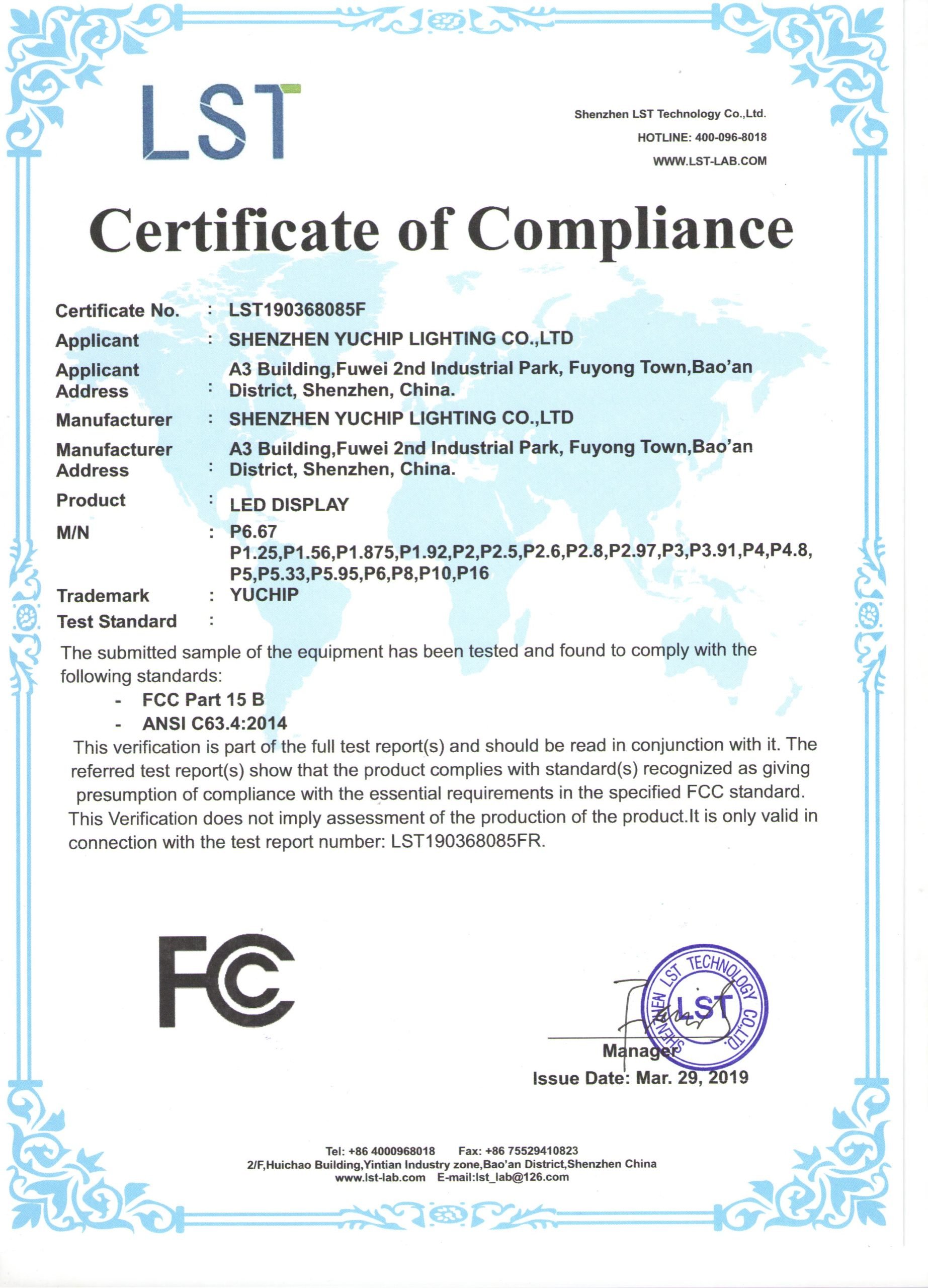 Reference FCC certification document layout